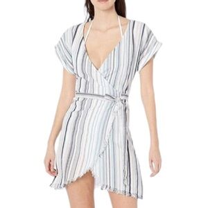 Splendid blue stripe cotton beach coverup wrap dress size small